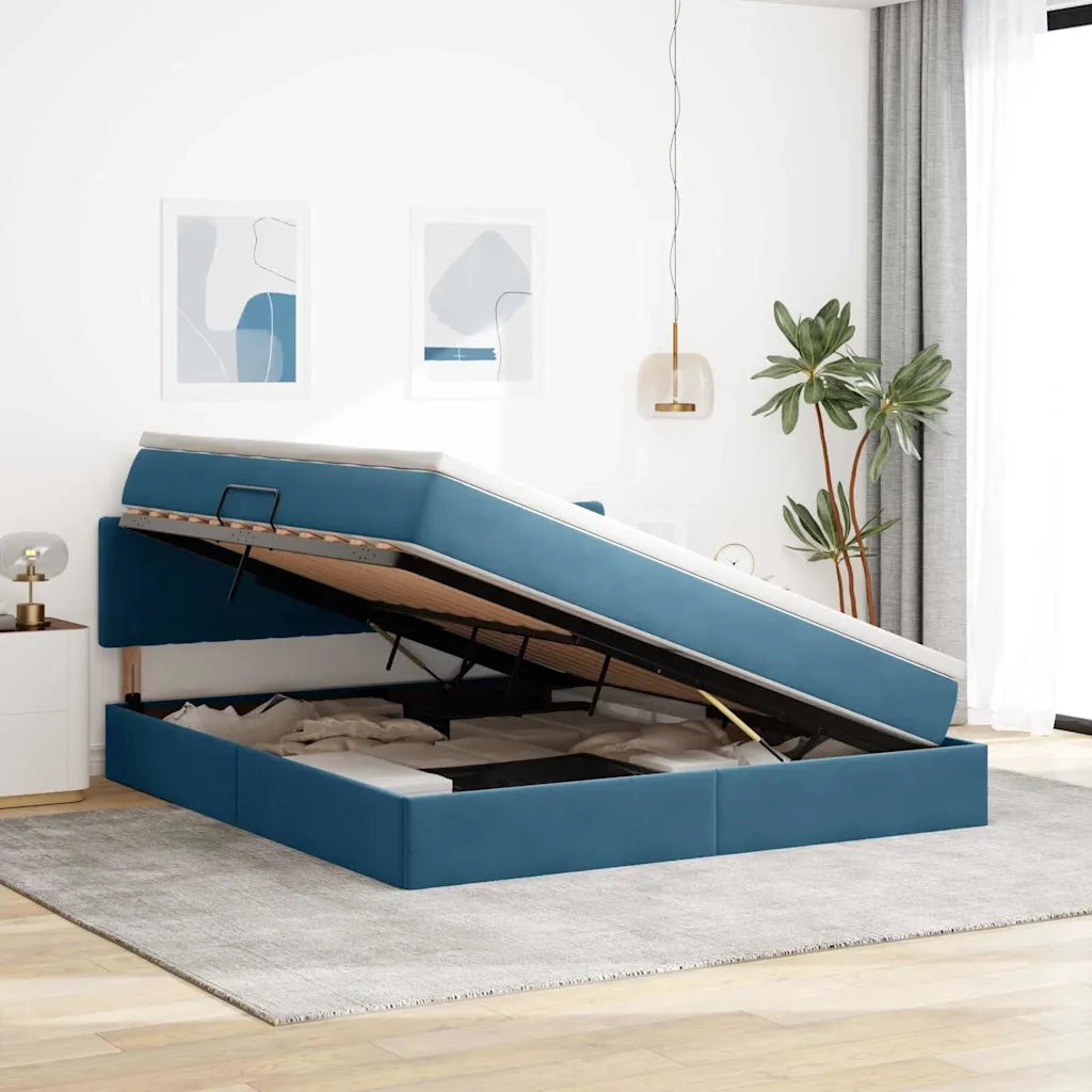Letto con Contenitore Blu Scuro 160 x 200 cm Velluto