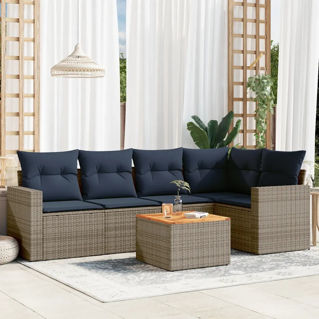 Set Divani da Giardino 6 pz con Cuscini Grigio in Polyrattan 3256446