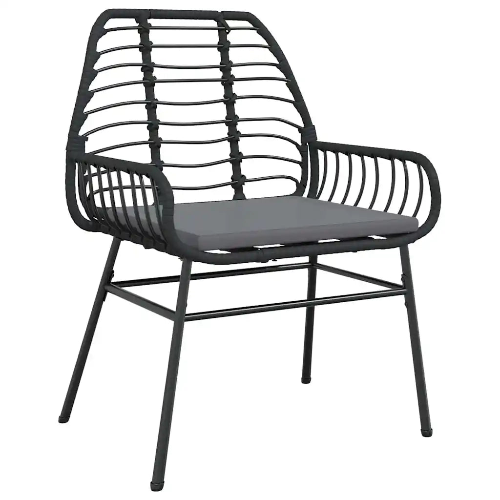 Set da Pranzo per Giardino 3 pcs Nero polyrattan
