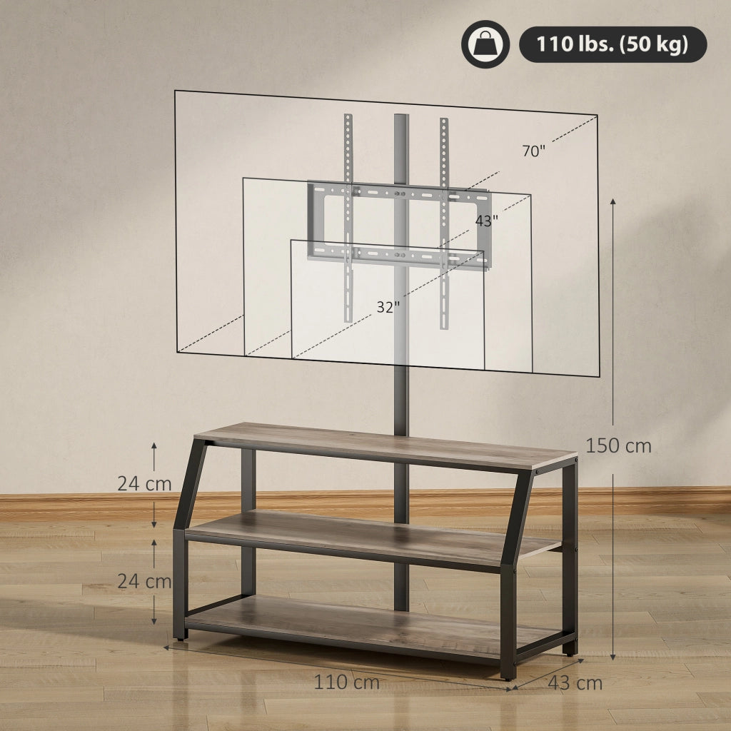 Mobile TV per TV fino a 72 pollici con 2 ripiani aperti ¨C zephmum ¨C 110x43x150 cm grigio