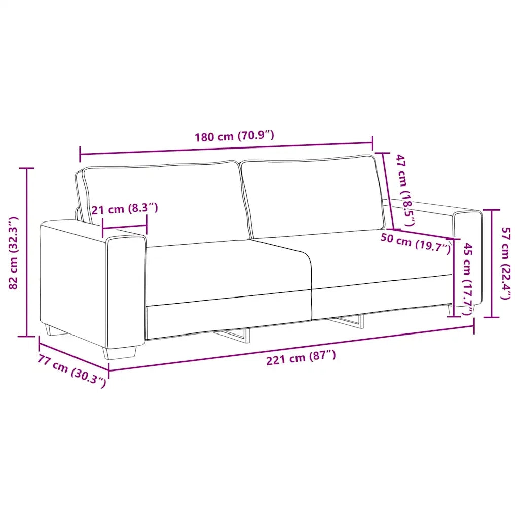 Divano a 3 Posti-Sofa 3 Posti Crema 180 cm in Tessuto 540704