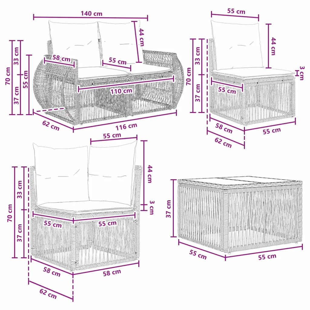 Set Divano da Giardino 8 pz Nero polyrattan 3435358