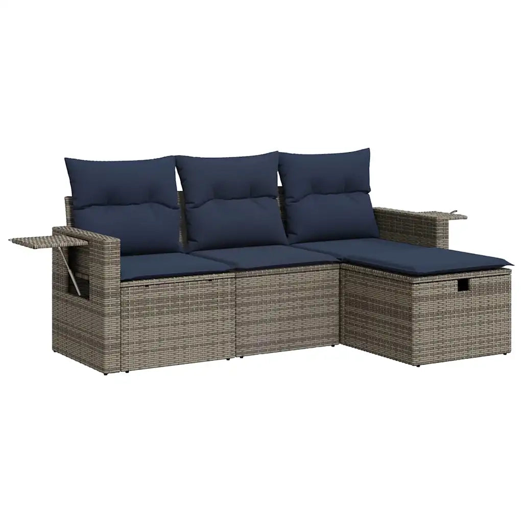 Set Divani da Giardino 4 pz con Cuscini in Polyrattan Grigio 3325457