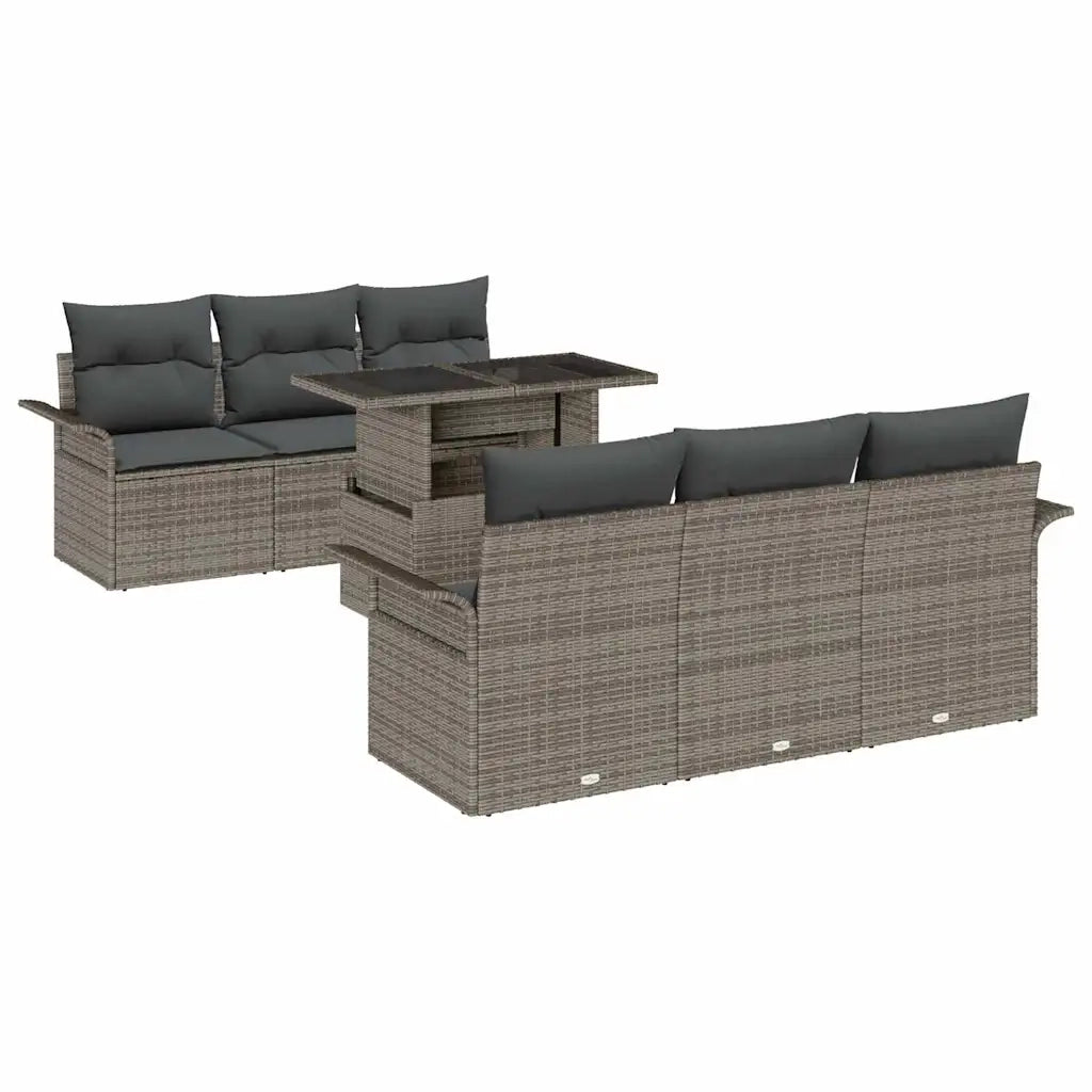 Set Divano da Giardino con cuscino 7 pcs Grigio polyrattan