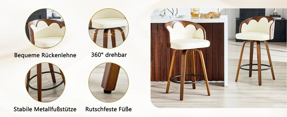 Set 2 Sgabelli da Bar con Schienale Floreale ¨C MINIMAL ¨C Legno Curvato, Ecopelle, Metallo, Moderno
