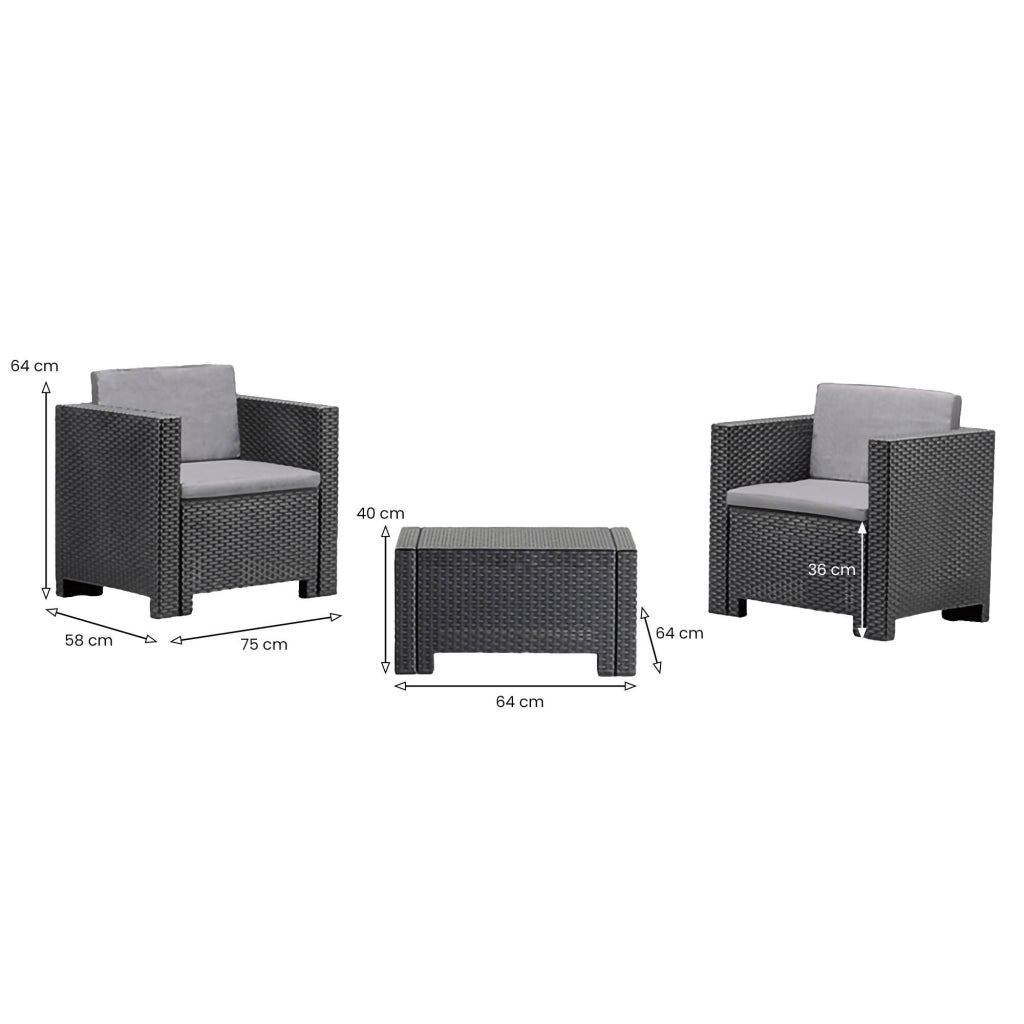 Set salotto da esterno Camini, Salottino outdoor, Set da balcone o giardino, Composizione soggiorno per esterni, Made in Italy, Antracite