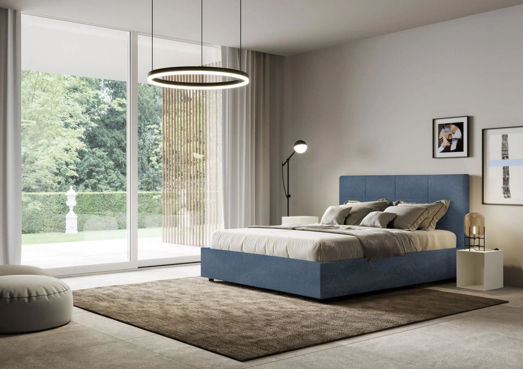 Letto queen size con rete imbottito 150x190 microfibra glicine Mika