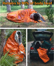 Zak di notte per adulti con flauto di sopravvivenza, sacco di bivacco termico per adulti impermeabile, compatto, leggero, spesso, trasportabile, attrezzo di sopravvivenza Mylar per mantenere il calore all'aperto, per campeggio, escursioni
