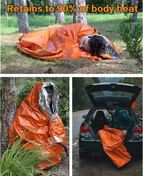 Zak di notte per adulti con flauto di sopravvivenza, sacco di bivacco termico per adulti impermeabile, compatto, leggero, spesso, trasportabile, attrezzo di sopravvivenza Mylar per mantenere il calore all'aperto, per campeggio, escursioni