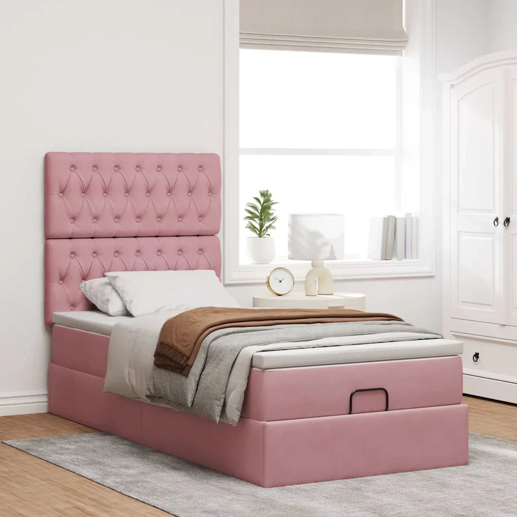 Struttura Letto Pouf con Materassi Rosa 100x200 cm Velluto 3313528