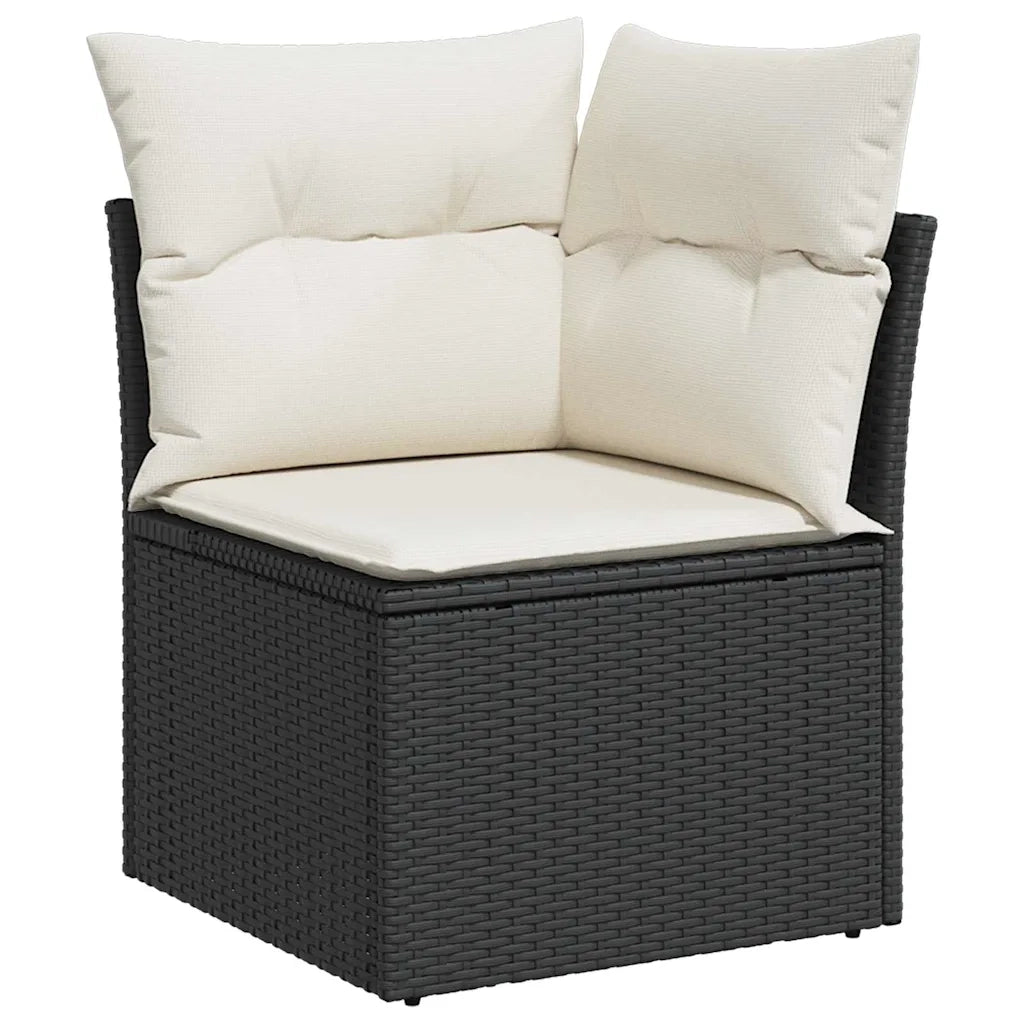 Set Divano da Giardino con cuscino 11 pcs Nero polyrattan