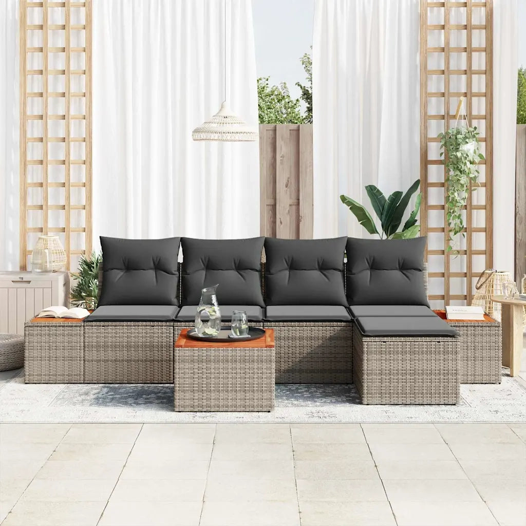 Set Divano da Giardino con cuscino 6 pcs Grigio Poly Rattan