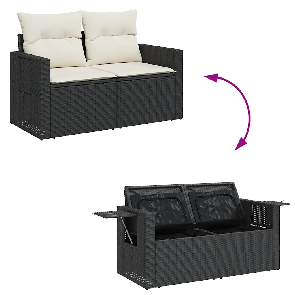 Set Divani da Giardino 9 pz con Cuscini Nero in Polyrattan 3326447