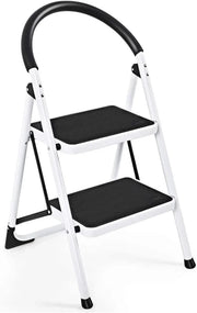 Scaletta Sgabello Pieghevole Salvaspazio 2 Gradini Antiscivolo Maniglione Rivestimento in Gomma 150KG