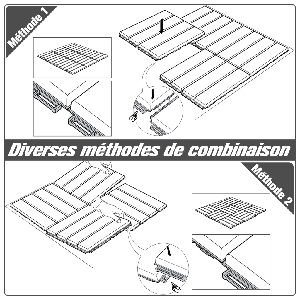 Piastrelle da Giardino Set 9 Pezzi - Xylo - Effetto Legno Nero Plastica Componibile