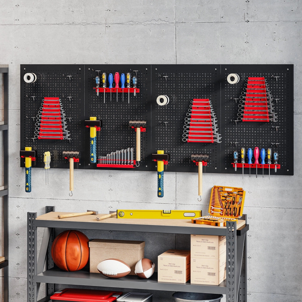 Pannello Attrezzi 4 Pezzi con Ganci e Ripiani ¨C Minimal ¨C Nero e Rosso 60x40 cm