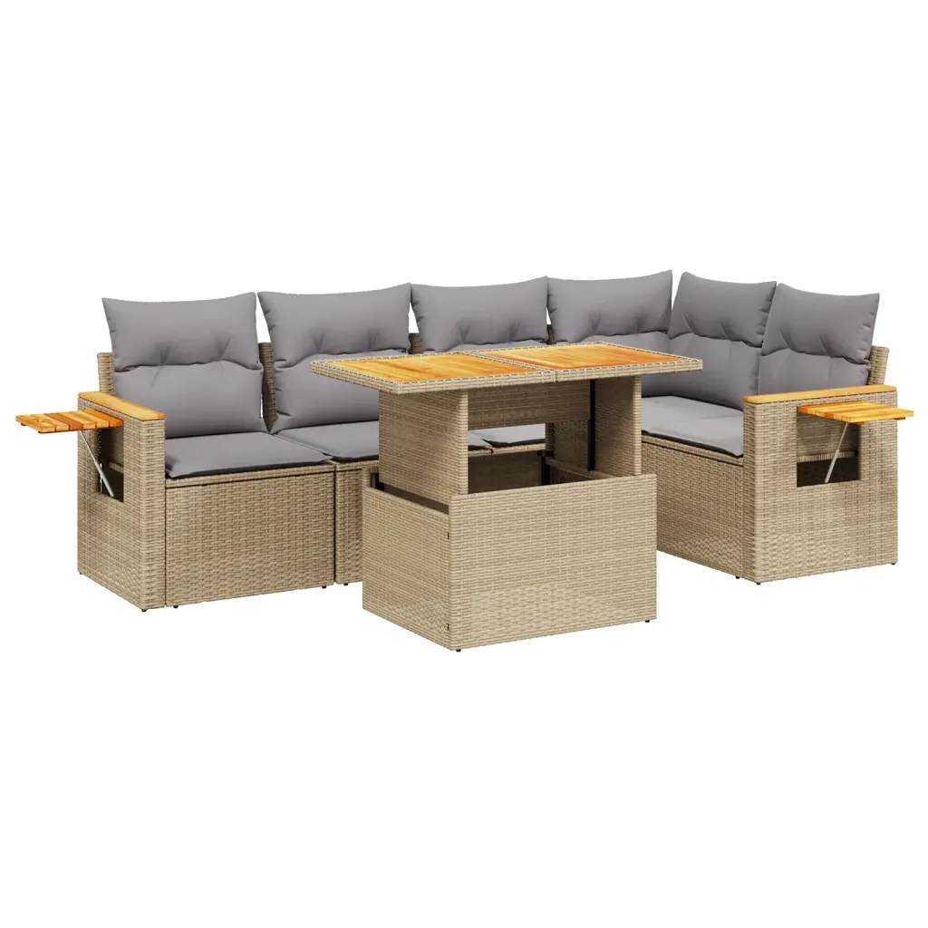 Set Divano da Giardino 6 pz con Cuscini Beige in Polyrattan 3273509
