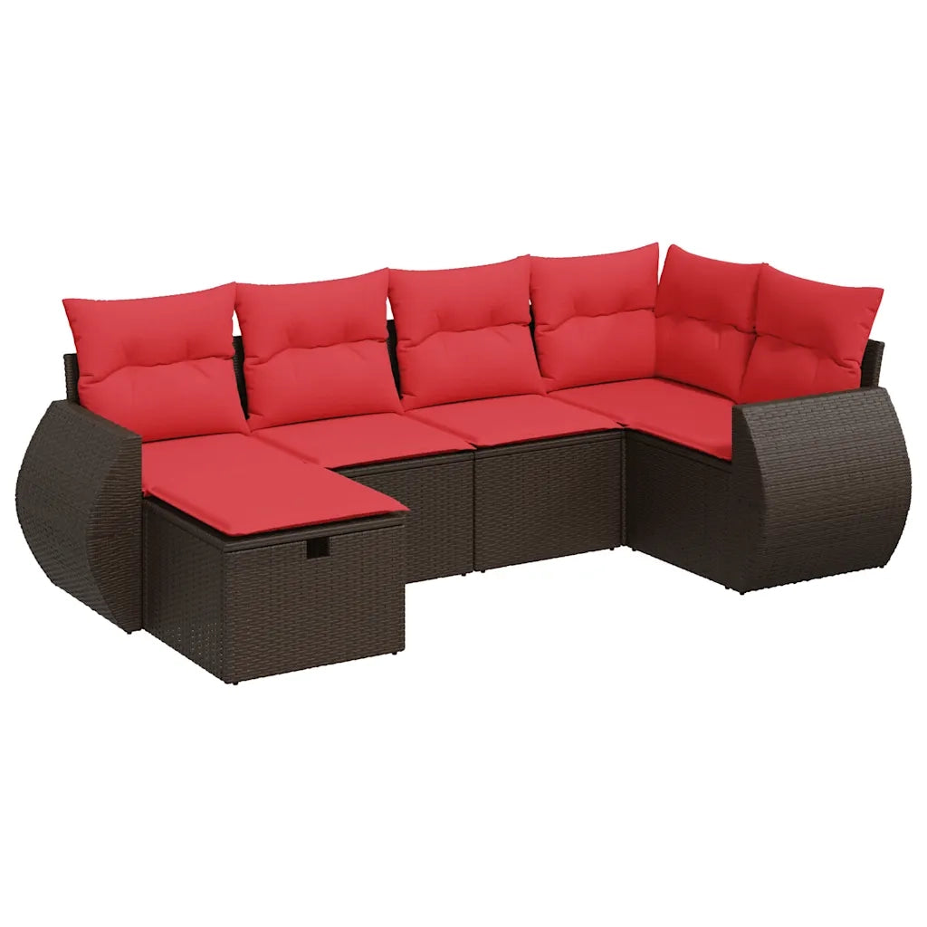 Set Divano da Giardino 6 pz con Cuscini Marrone in Polyrattan 3325590