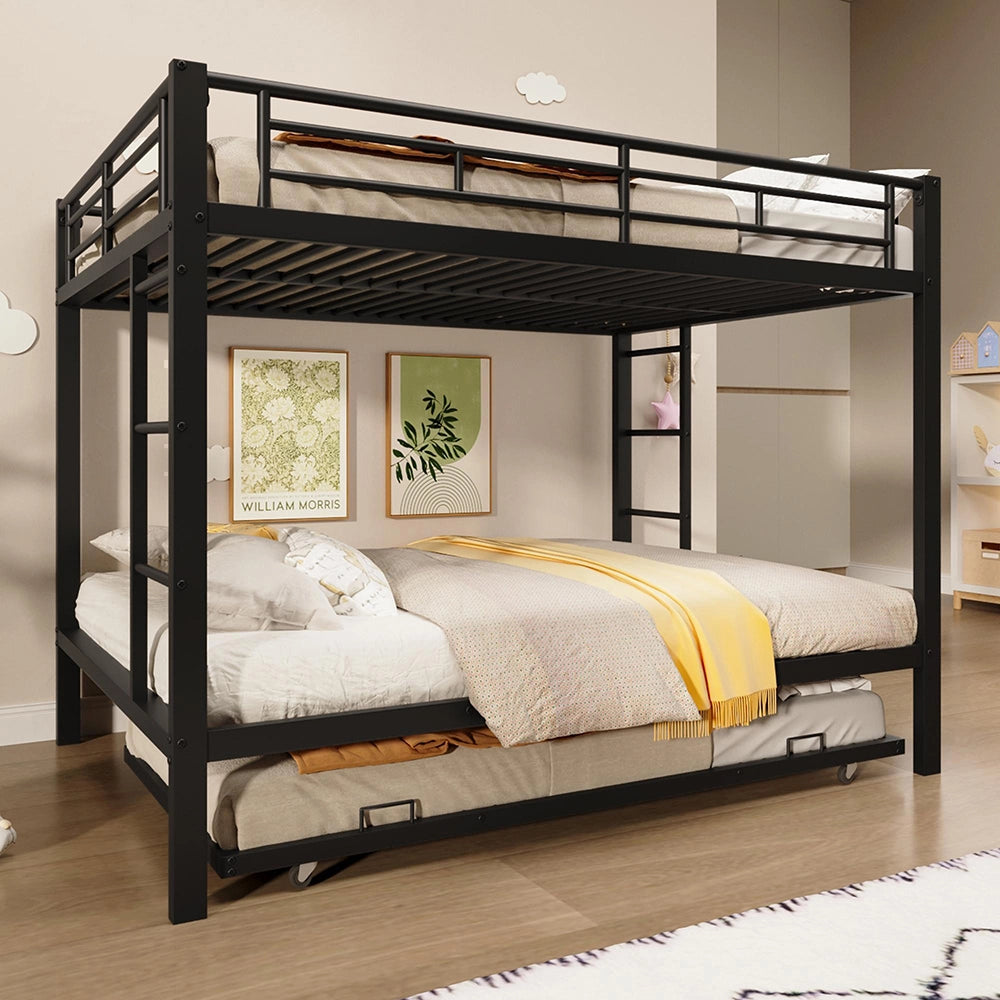 Letto a castello metallico-Xylo-140x200cm, barriera alta, nero