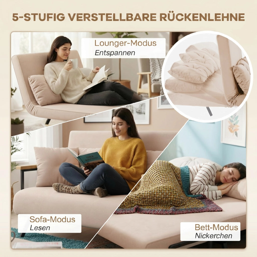 Divano letto 2 posti in velluto ¨C Xylo ¨C Beige con 2 cuscini