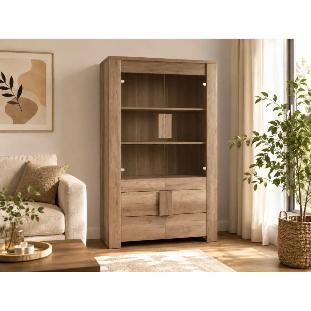Grande vetrina 2 porte in vetro e 2 porte in legno - Collezione FARRA - quercia chiara
