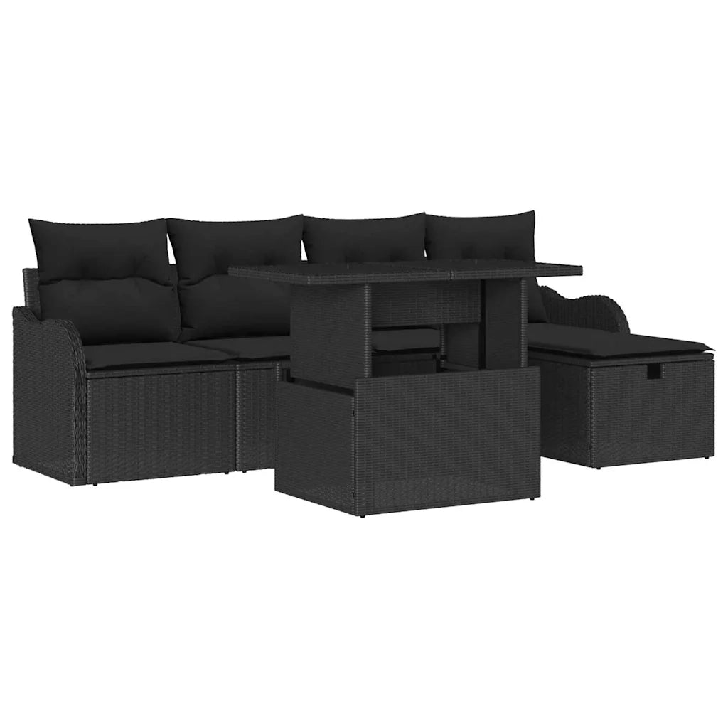 Set Divano da Giardino con cuscino 6 pcs Nero Poly Rattan 3361042