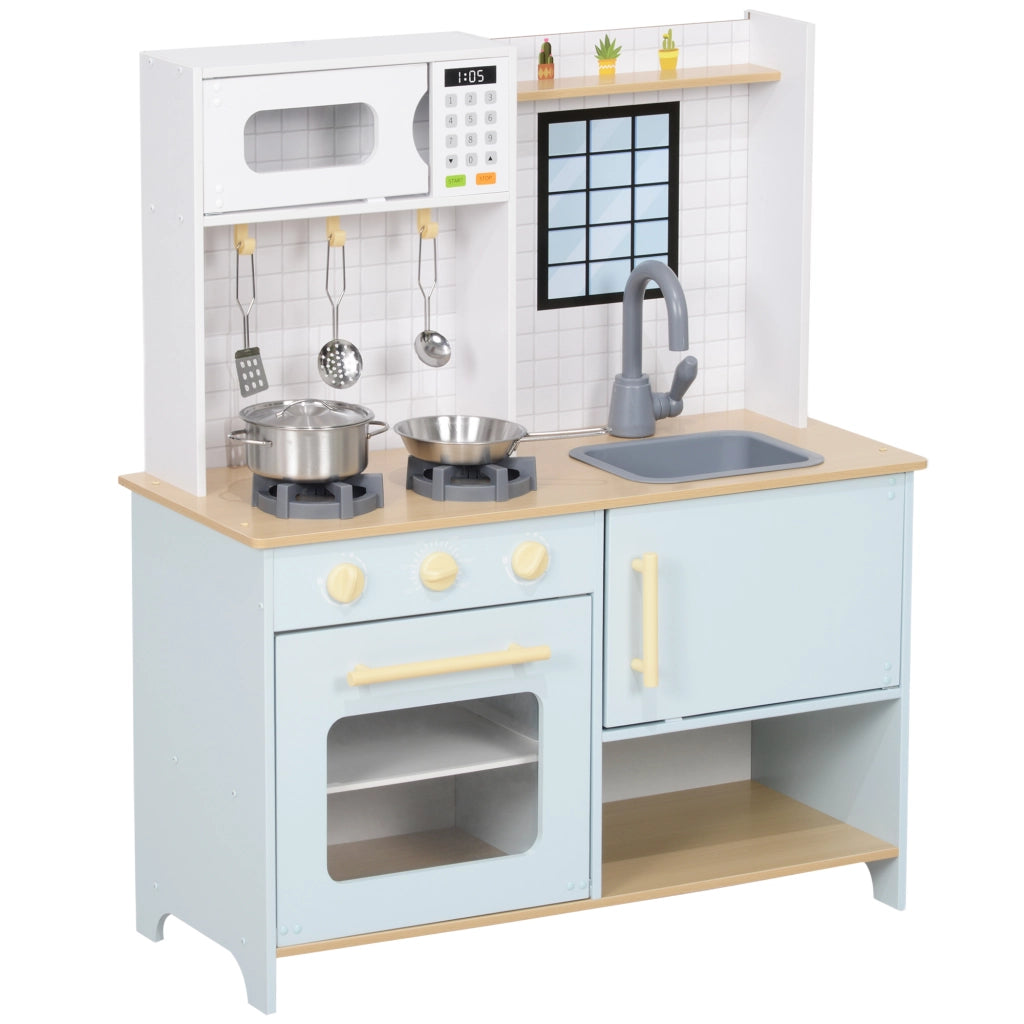 Cucina Giocattolo per Bambini ¨C Minimal ¨C Blu e Bianco, Acciaio, Legno e PP, 72x33x85.2 cm