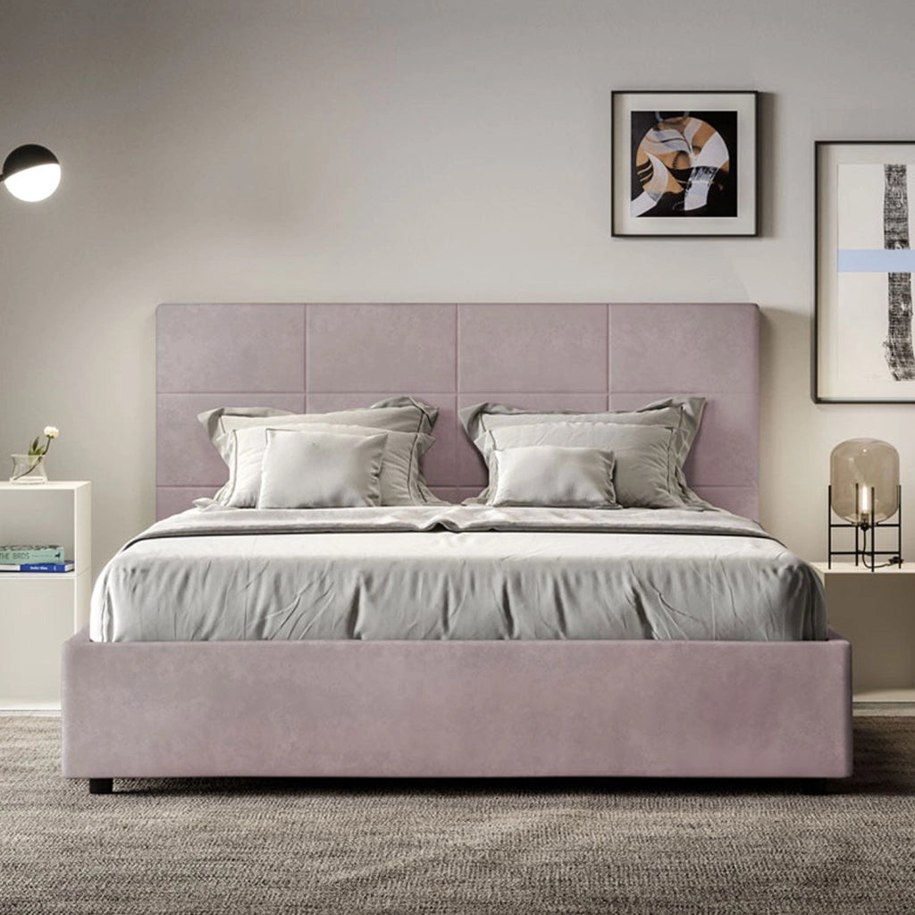 Letto queen size con rete imbottito 150x190 microfibra tè verde Mika