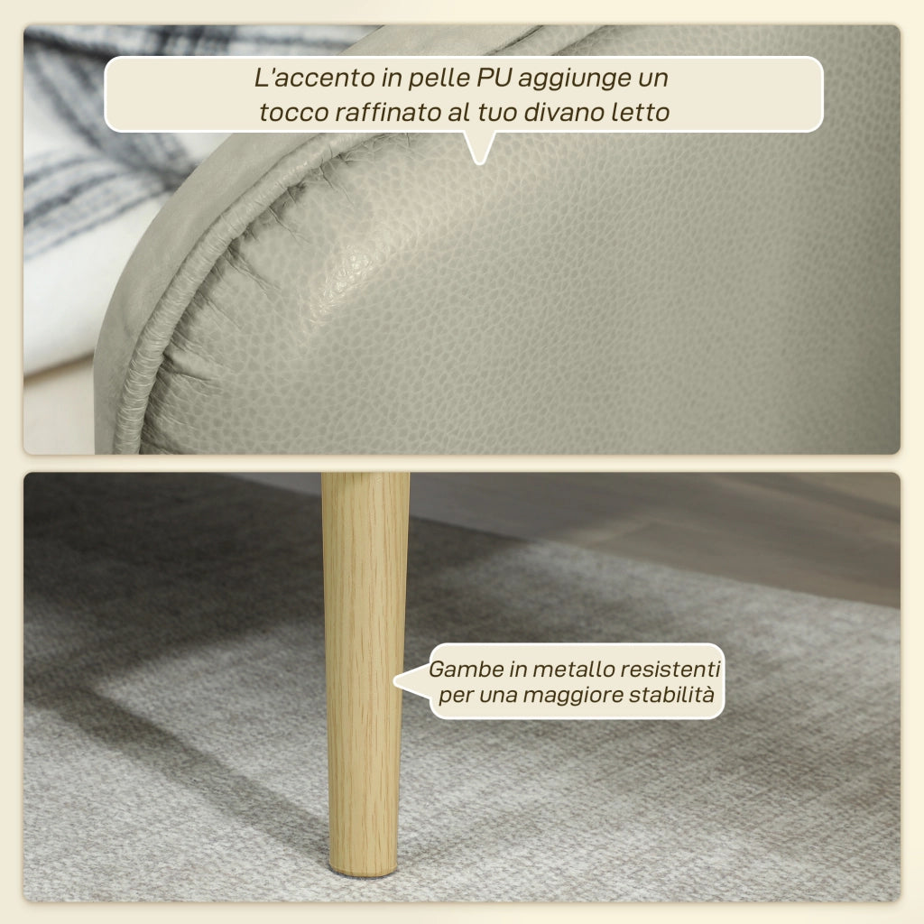 Divano Letto 3 Posti con Schienale Reclinabile ¨C zephmum ¨C 185x84x83 cm, Beige, Effetto Velluto