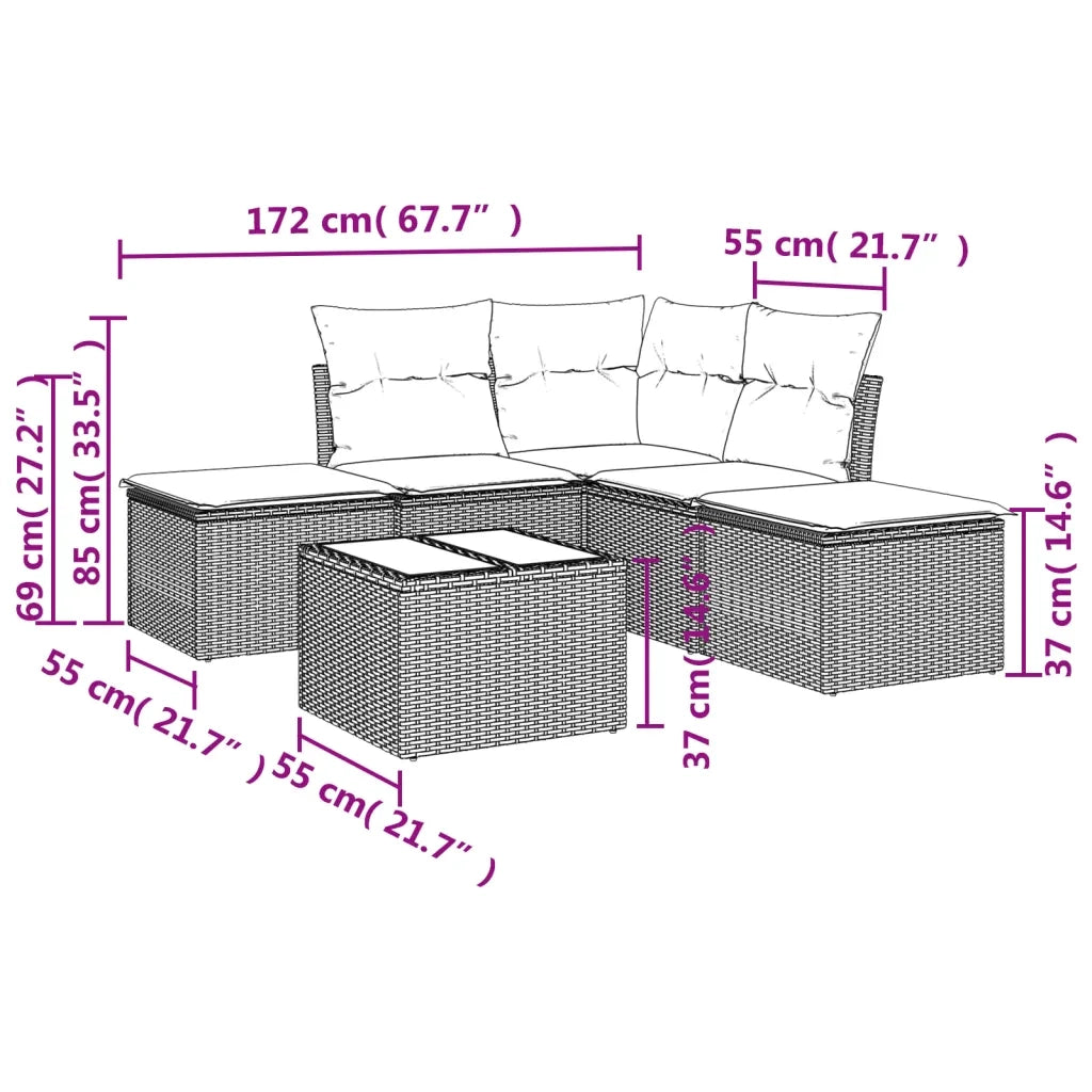 Set Divano da Giardino 6 pz con Cuscini Nero in Polyrattan 3217726