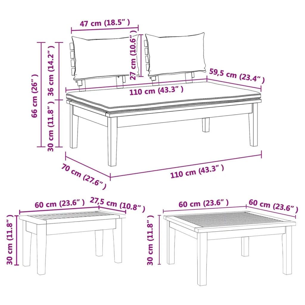 Set Divano da Giardino 3 pcs Marrone e Grigio 3356869
