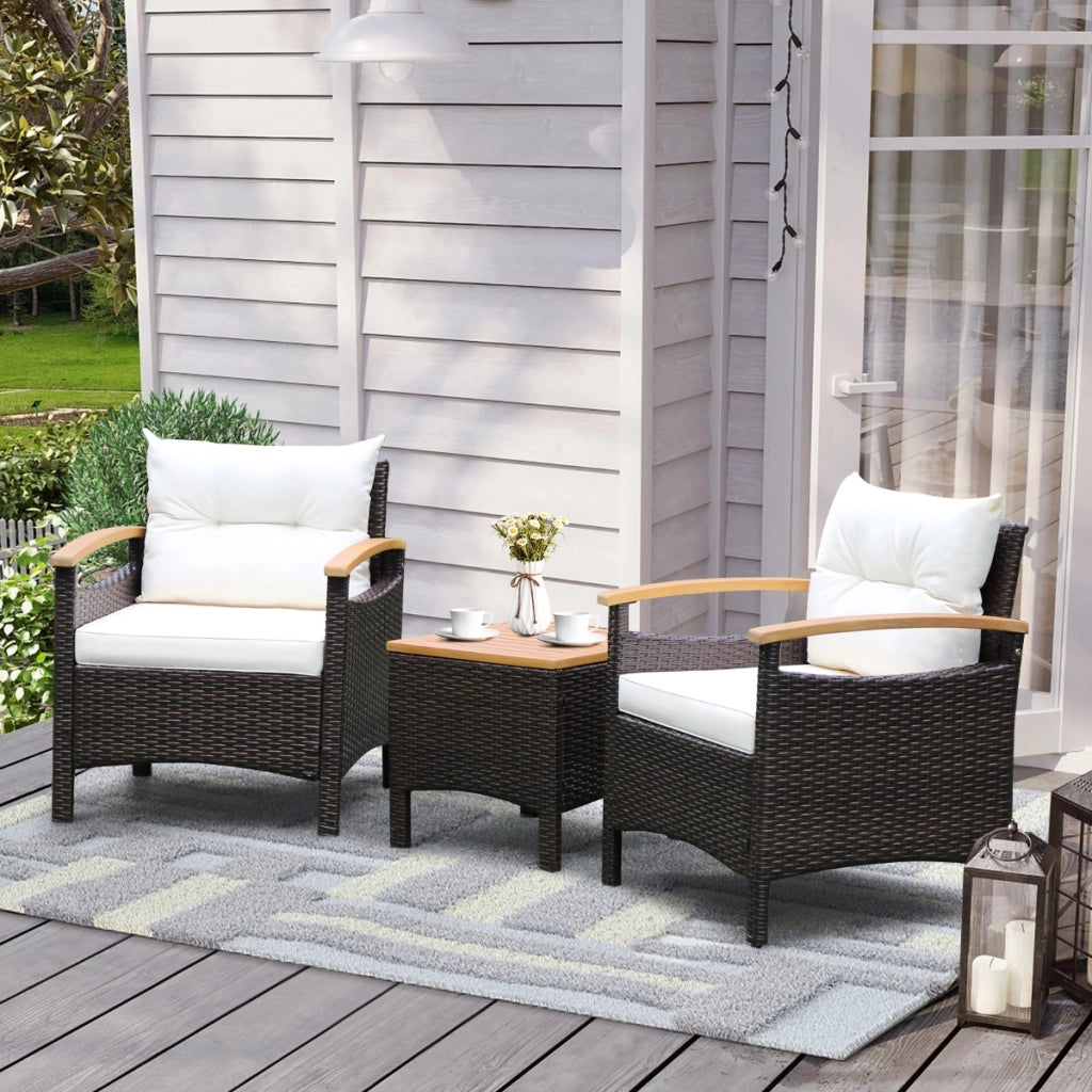 Set di mobili da patio 3 pezzi con cuscino rimovibile accoglienti braccioli, Set di divani in rattan per esterni