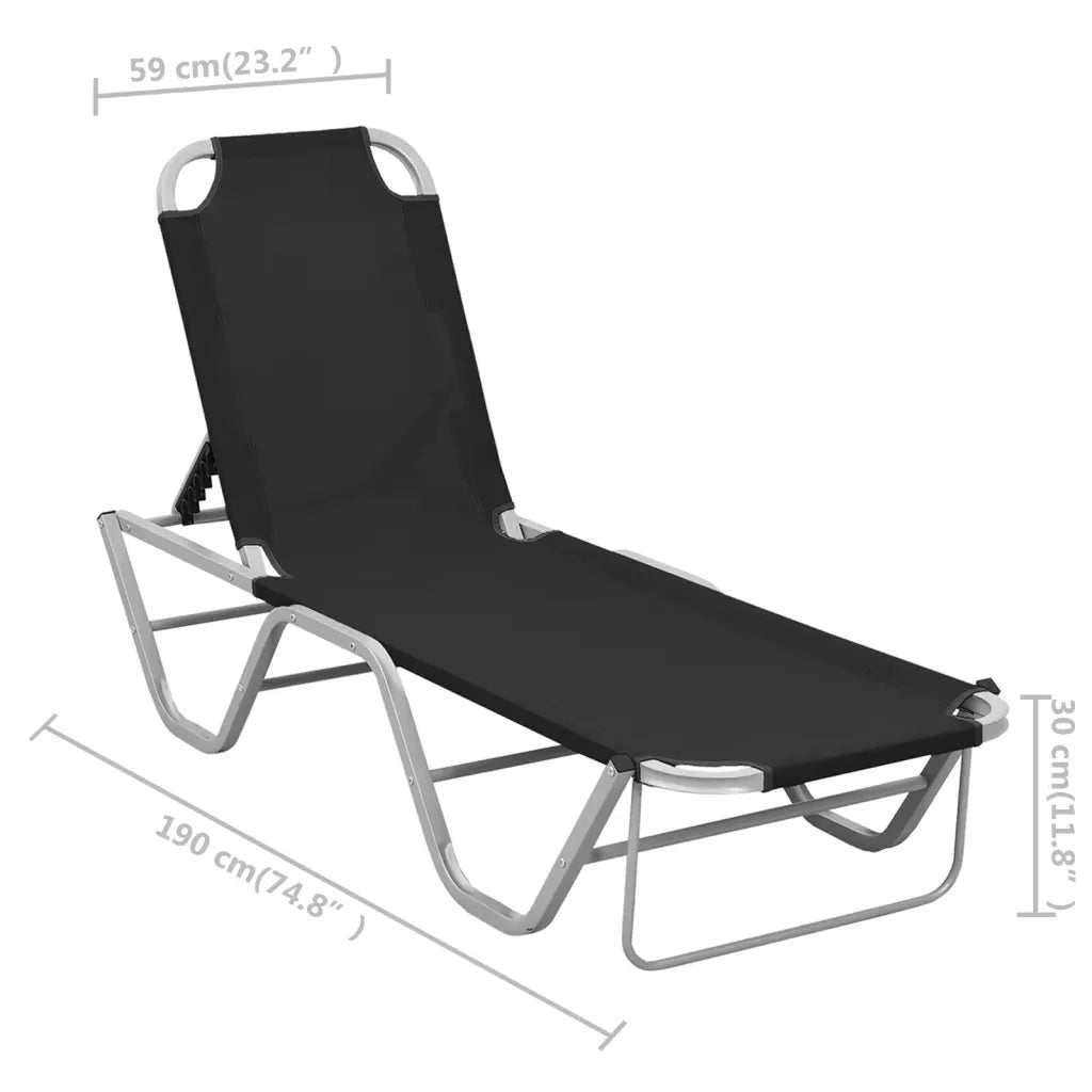 Lettino Prendisole in Alluminio e Textilene Nero 310525