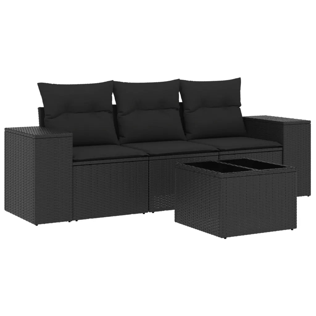Set Divani da Giardino 4 pz con Cuscini Nero in Polyrattan 3254602