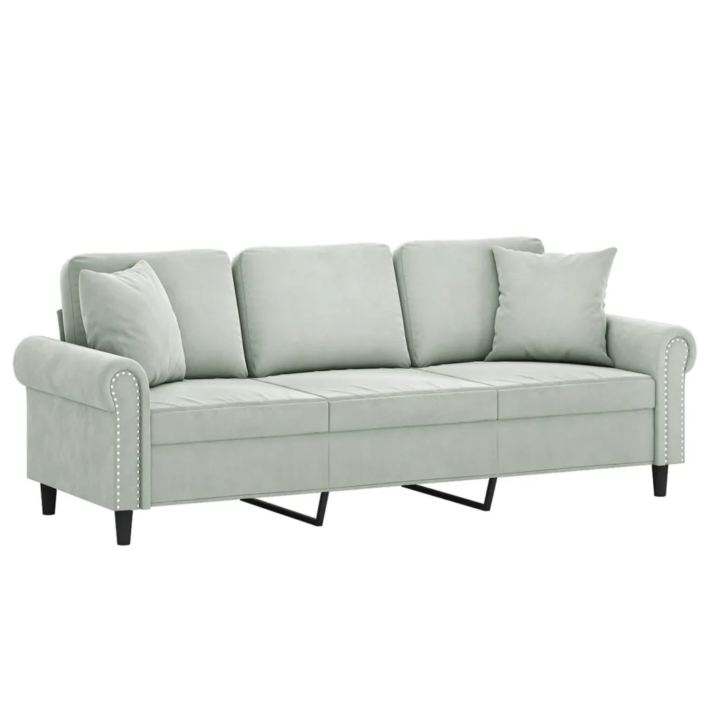 Divano a 3 Posti con Cuscini Grigio Chiaro 180 cm in Velluto 3200955
