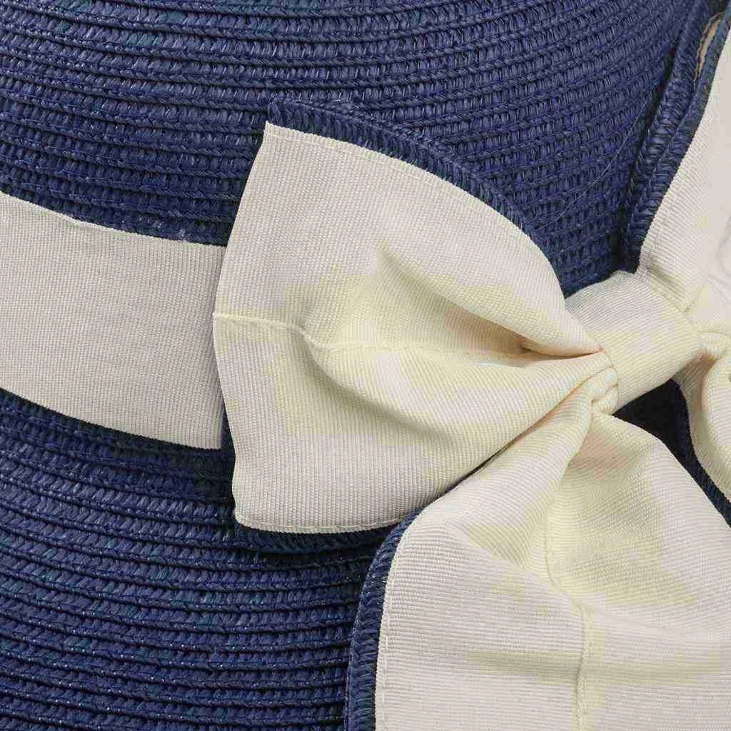 Cappello blu a tesa larga con fiocco 58