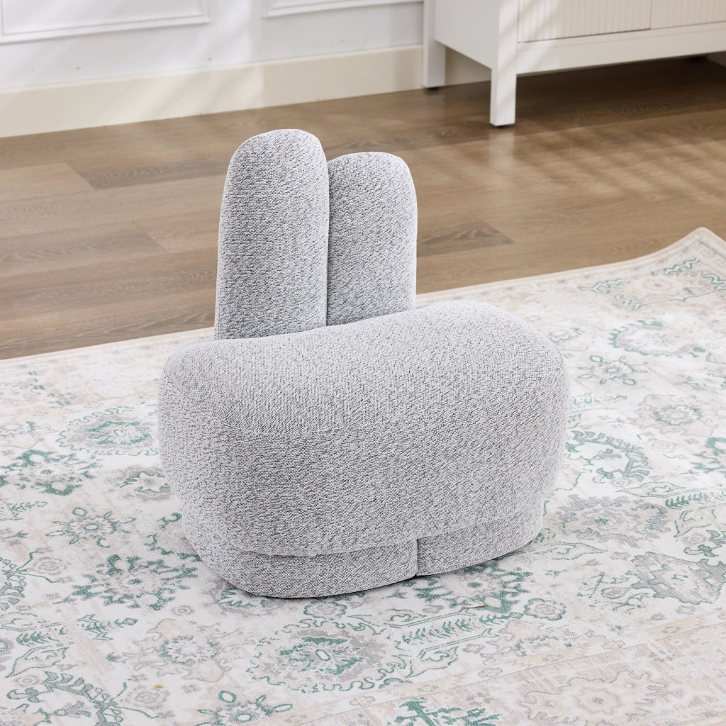 POUF imbottito a forma di coniglio in tessuto grigio antico bianco