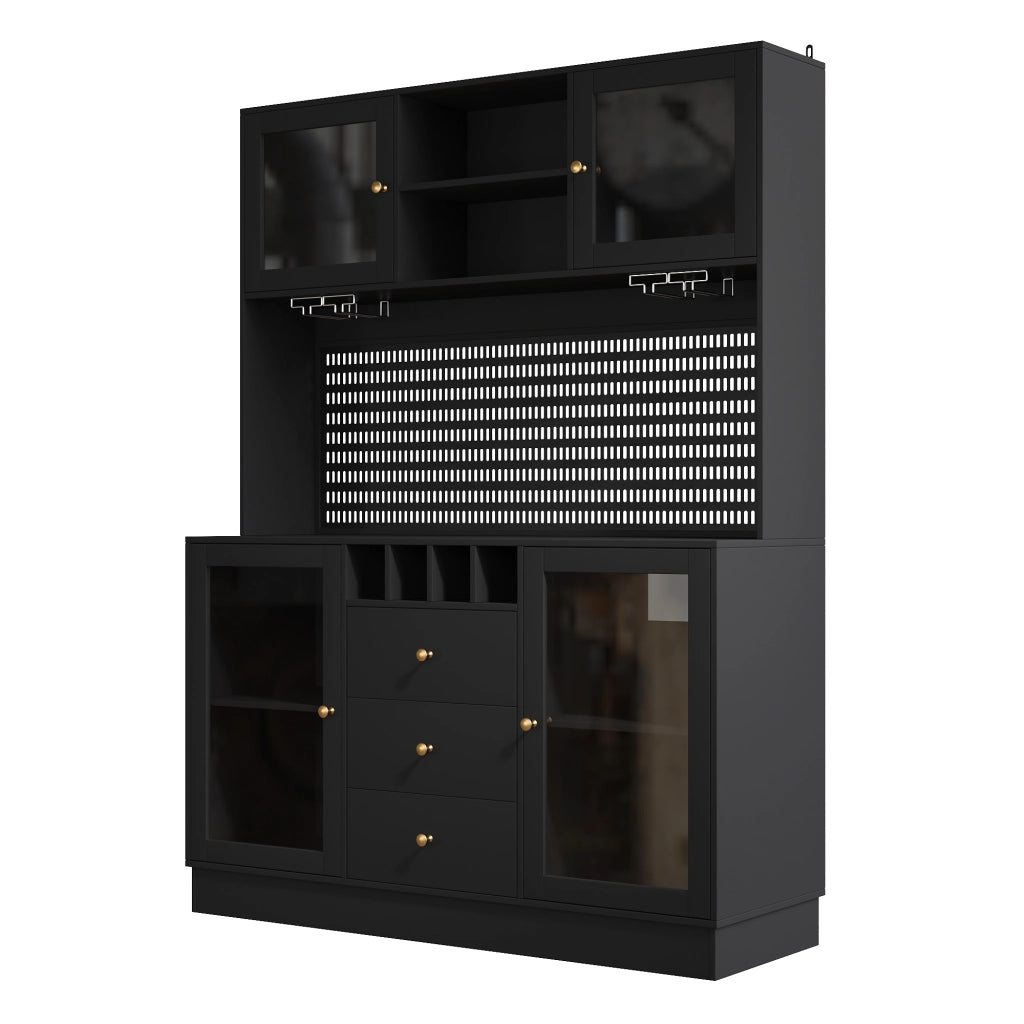 Armadio Alto da Cucina con Luce LED, Ripiani e Portabottiglie ¨C Xylo ¨C Nero