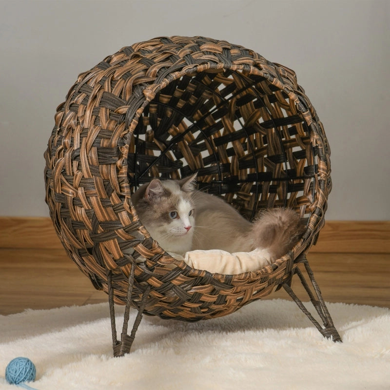 CUCCIA per gatti in rattan PE Ø54 x 46 x 59 cm Marrone con cuscino