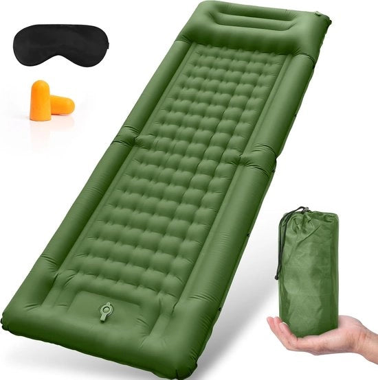 Matrassone estensibile da 11 cm, autoinflabile e impermeabile con pompa a pedale e cuscino di testa - materasso gonfiabile per escursioni all'aperto e viaggi
