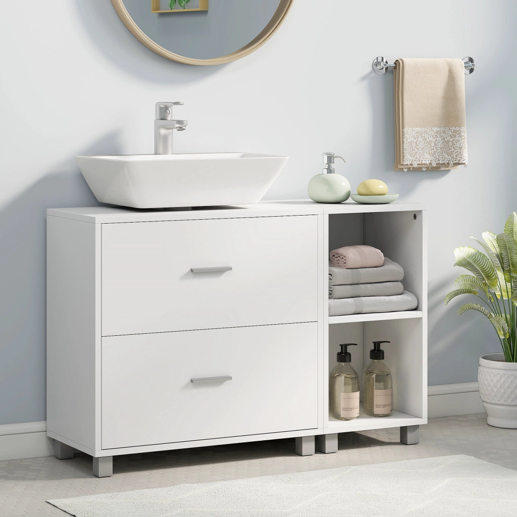 Mobile Sottolavabo con 2 Cassetti e 2 Ripiani Aperti ¨C Xylo ¨C Bianco 90x30x60 cm