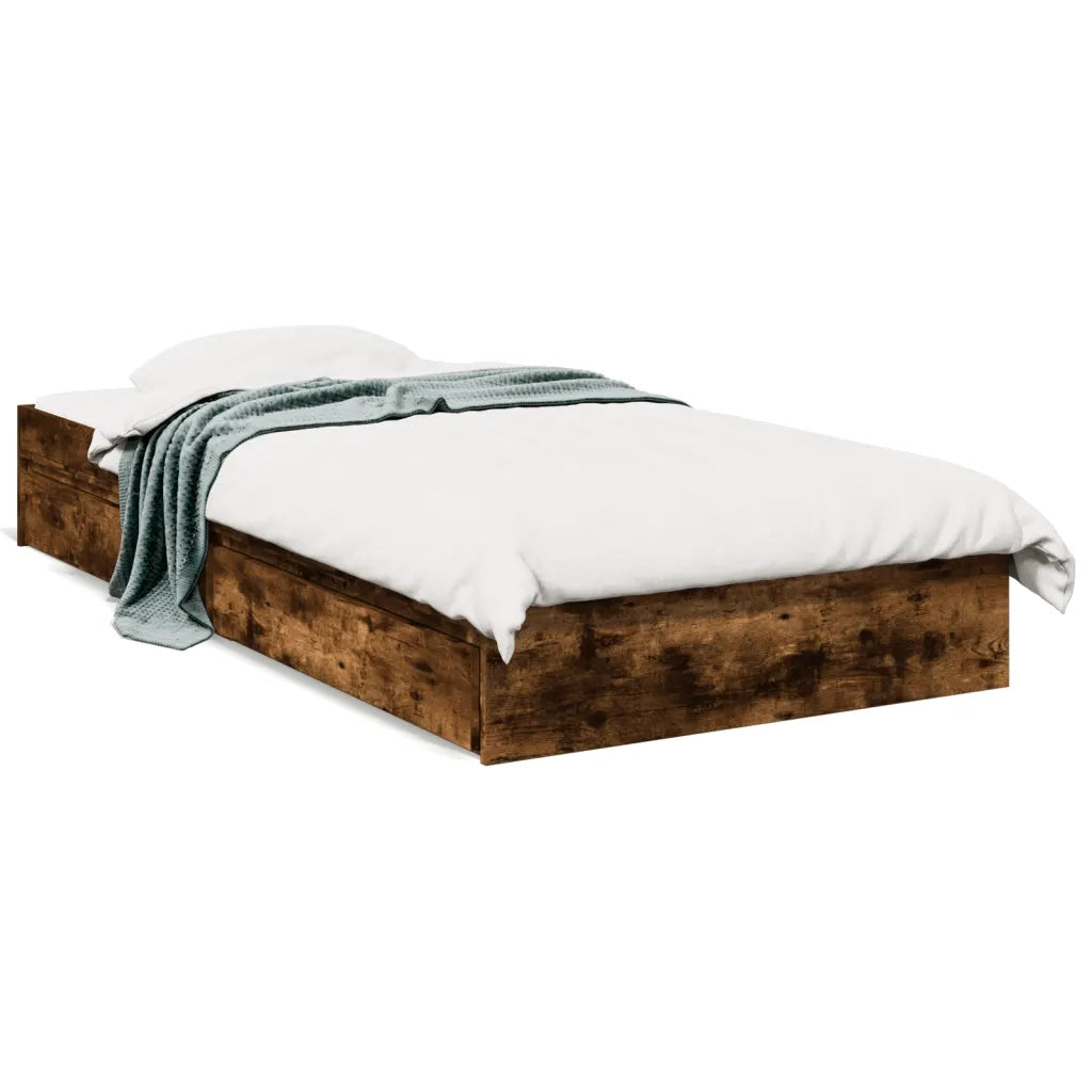 Letto singolo | Letto per adulti | Giroletto con Cassetti Rovere Fumo 75x190 cm Legno Multistrato