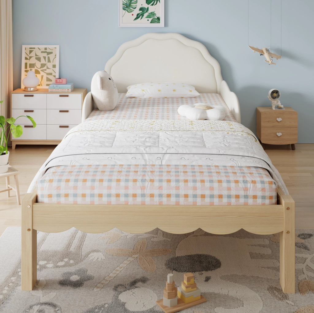 Letto singolo per bambini imbottito con sponde laterali 90x200 cm beige