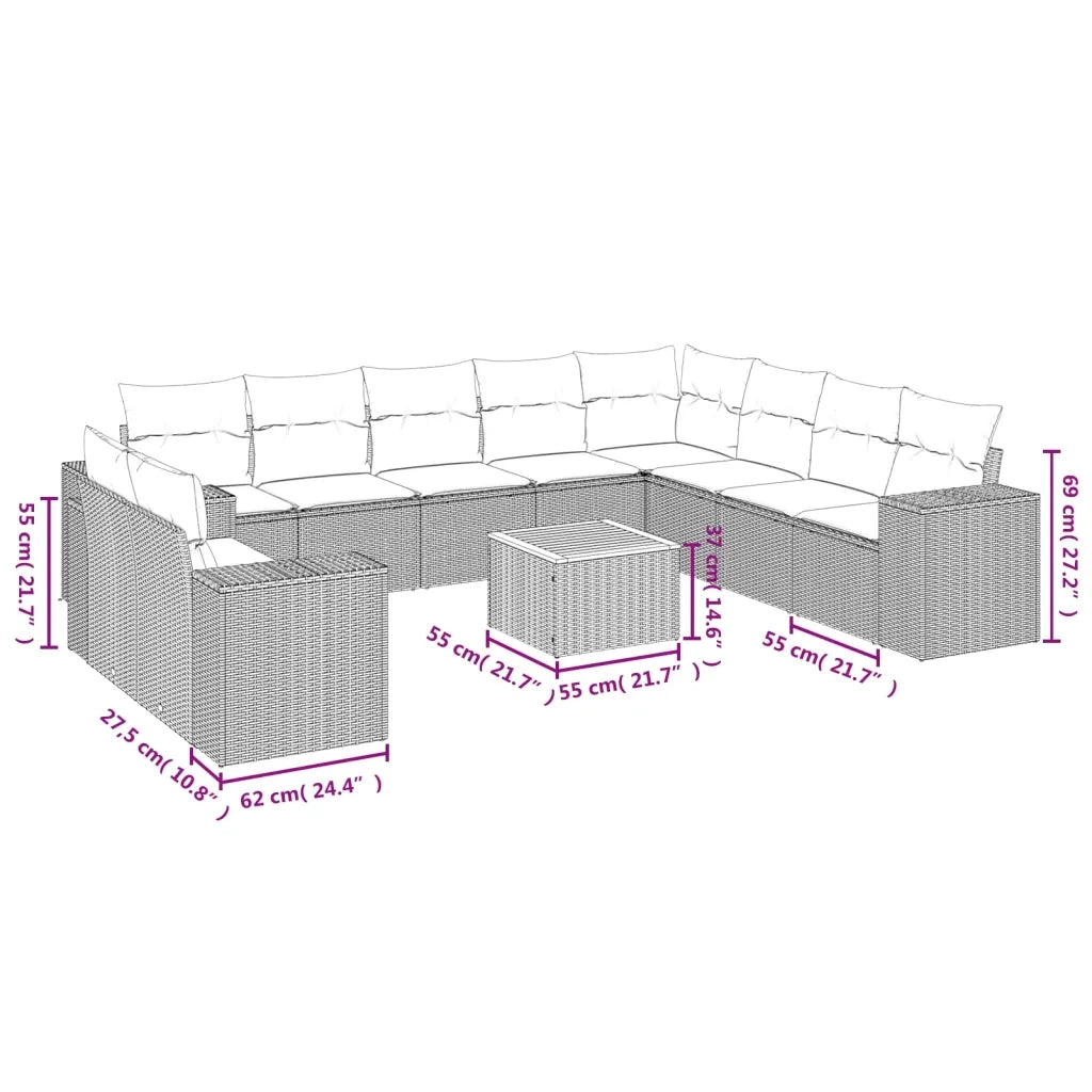Set Divani da Giardino 11 pz con Cuscini in Polyrattan Nero