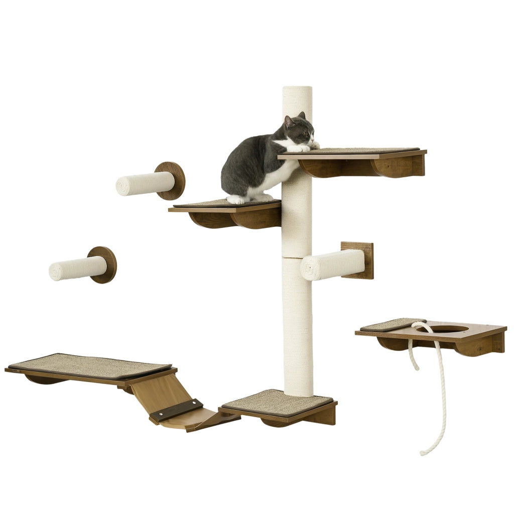Scala per Gatti Set ¨C zephmum ¨C 8 Pezzi Marrone e Bianco