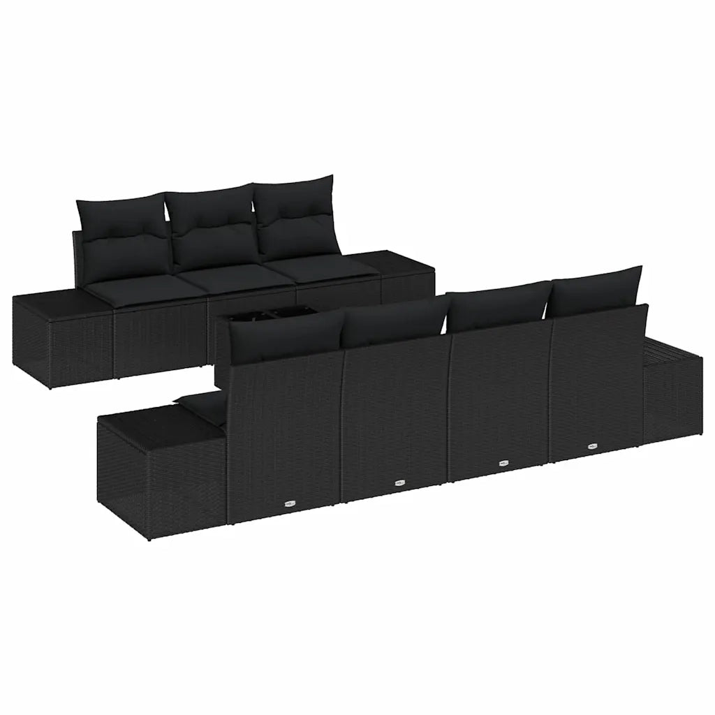 Set Divano da Giardino con cuscino 8 pcs Nero polyrattan 3355642