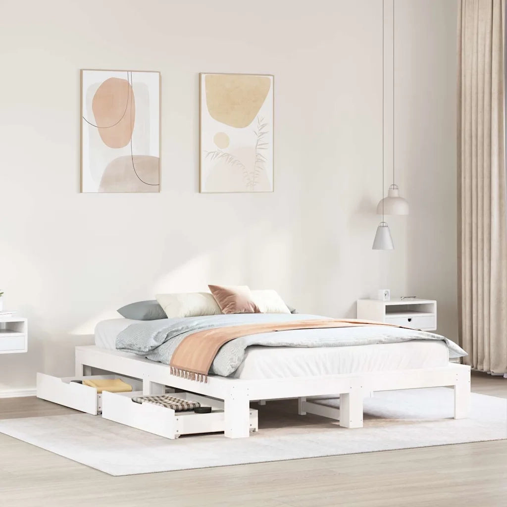 Letto senza Materasso-Struttura Letto Bianco 150x200 cm Legno Massello di Pino 502848