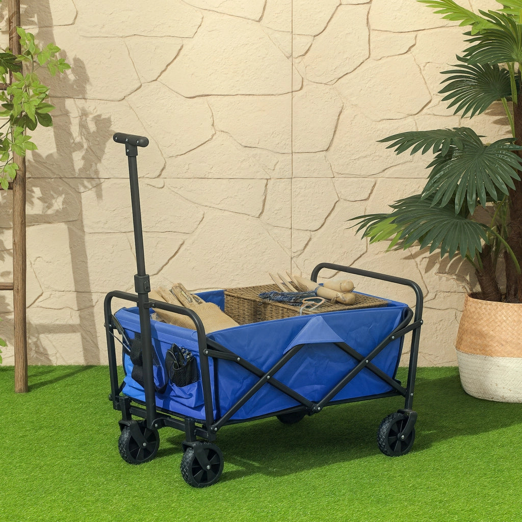 Carrello da Giardino Pieghevole con Ruote ¨C Zephmum ¨C Blu 64x42x27 cm