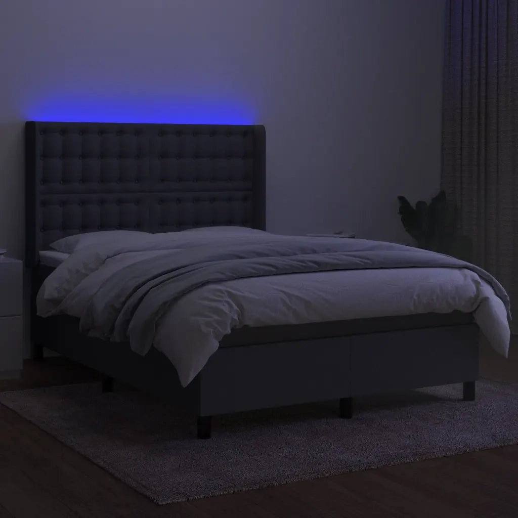 Letto a Molle Materasso e LED Grigio Scuro 140x190cm in Tessuto 3138630