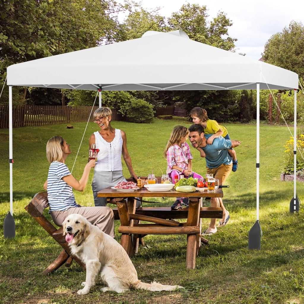 Gazebo Pieghevole 3 x 3 m, Gazebo da Esterno con Borsa con Ruote, Picchetti, Ancoraggi, Corde del Vento, Sacchi di Sabbia e Copertura Ventilata, Tendone Impermeabile per Feste (Bianco)
